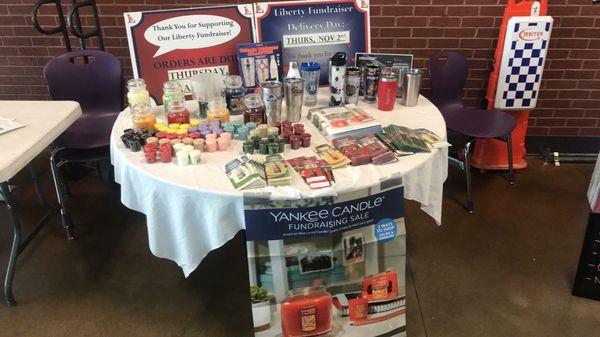 Yankee Candle and drinkware at a local PTA convention