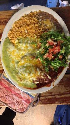 This is the #22 aka the Mexican plate. It's one enchilada, relleno, and tamale smothered in an amazing tasting red and green sauce!!!