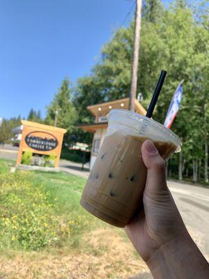 Iced macadamia nut latte with hemp milk