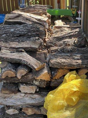 This is the half-chord of wood stacked. The yellow bags contain kindling which is a very nice touch.