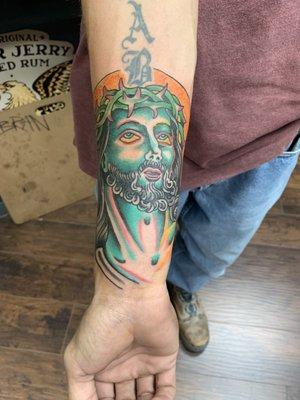 90's style Jesus tattoo