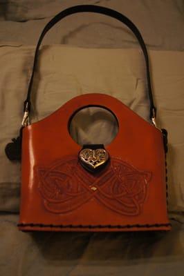 Celtic patterned handbag, using 2 types of handles, as seen.