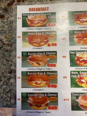 Sandwich menu