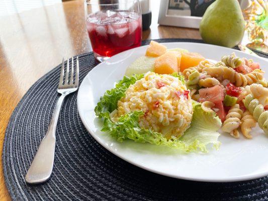 Pimento Cheese, Pasta Salad, and Fresh Fruit