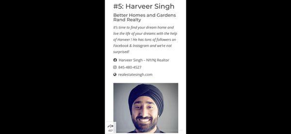 Ranked #5 out of 20 for most influential realtors on Social Media in Jersey City! Instagram: RealEstateSingh