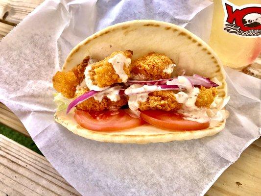 Crispy Nashville shrimp on pita