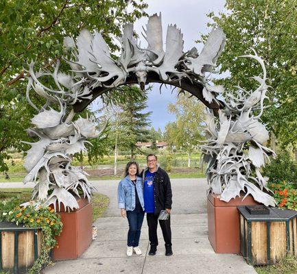 08.31.23 the names of the hunters who harvested the moose antlers are incorporated into the arch