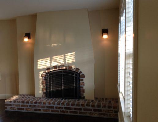 New gas fireplace where front door was originally located...