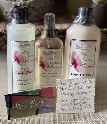 Just a few of their wonderful products and a very nice, hand written note to my wife!!!!