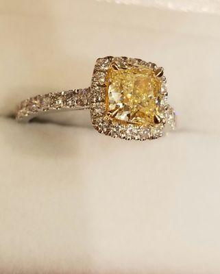 Custom made fancy yellow diamond ring