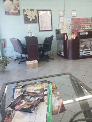 Reception area with nail drying table