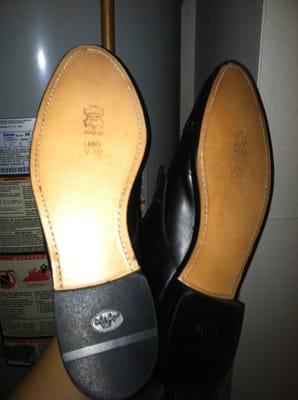 Bottom of my Allen Edmonds Cliftons. The cobbler uses high quality leather soles and rubber heels. He doesn't bait and switch.