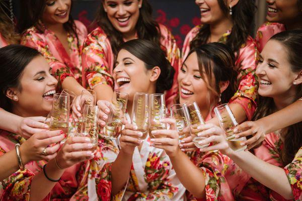 bride and bridesmaids floral robes