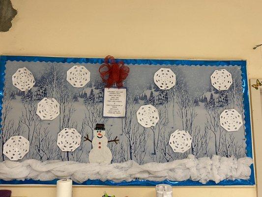 Pre-K classroom winter board.