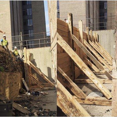 Collapsing retaining wall called for an emergency over night temporary wall