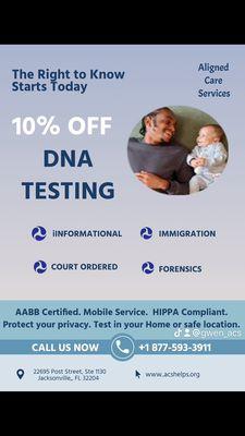 Mobile DNA Testing for informational, court ordered, immigration, and forensics.