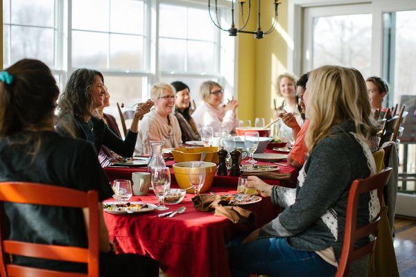 Our participants enjoying Sunday morning breakfast. These were strangers two days ago, who are now living out community.