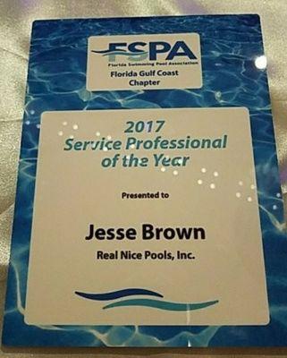 We were just awarded the 2017 Pool Service professional of the year for all of South Florida!!