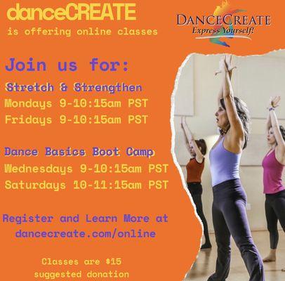 danceCREATE's Online Schedule- July 10, 2020