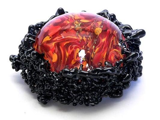 Lava crack glass art made in Hawaii.