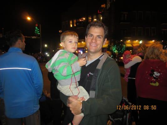 DR. St. Onge and his son Zach at the Christmas parade in Grapevine