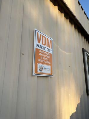 VDM parking only sign