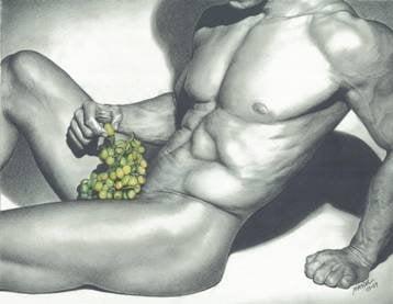 "Naked Grapes" - Graphite and Pastel drawing by Maciel Cantelmo.