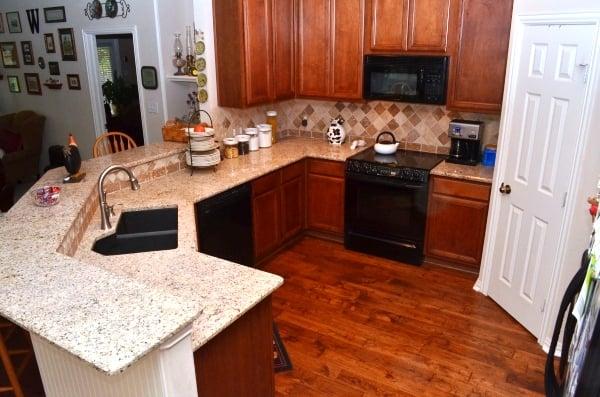 Kitchen remodeling, granite, tile backsplash, hardwood flooring. Sales and installation at our stores in Arlington,