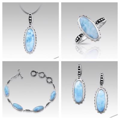 Marahlago Collection of Larimar set in Sterling silver. The Silver Box!