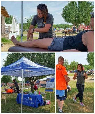 Lacey Physical Therapist and clinic director, Tracey Rodriguez working with some of the 2015 Rugged Maniac participants.