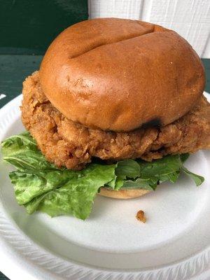 "The Georgia Peach" Deep Fried Chicken Breast with Romaine Lettuce and a Spicy Peach Marmalade Spread.