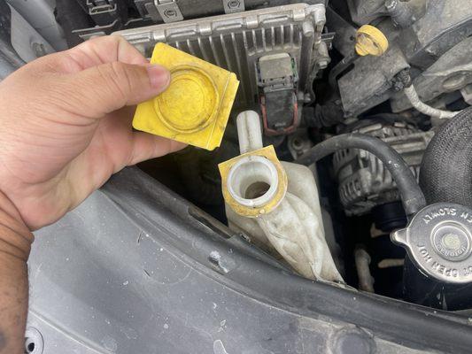 Broken coolant housing cap