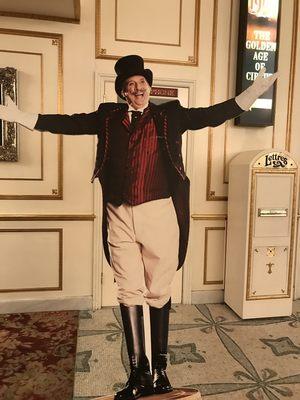 The cutout of the Ringmaster in the lobby near the theatre entrance.