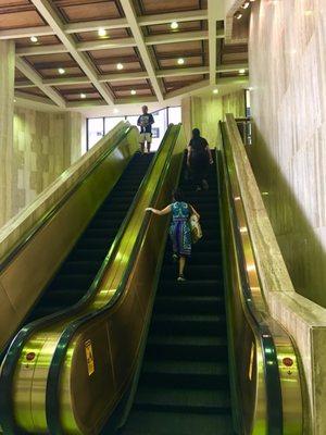 Take the escalator up to the elevators. Beautiful entrance!