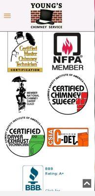 Nationally Certified in Chimney & Dryer vent cleaning. We specialize in cleaning & Fire hazard inspections.