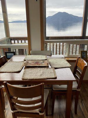 Kitchen table and view of the ocean