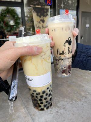 mango green milk tea and Hella Bubble Deluxe Milk Tea