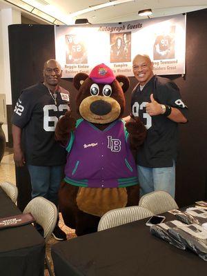 Raiders Greats Reggie Kinlaw, Greg Townsend, and IncrediBear at our new location inside the Boulevard Mall!