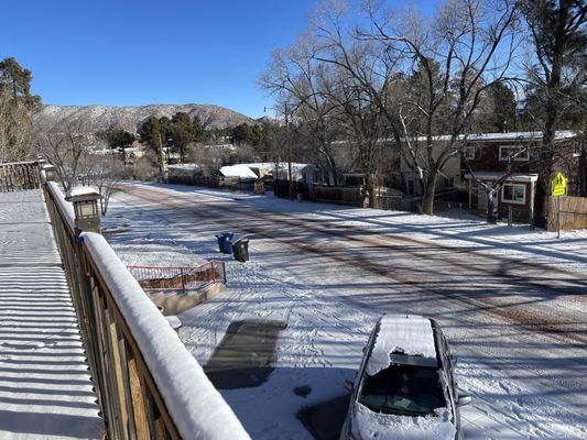 view of North Road from the deck....snow!