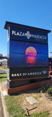 Electronic Message Center and Monument Sign fabricated and installed by Ortwein Sign for Plaza Mariachi in Nashville, Tennessee.