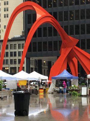 Colossal Alexander Calder Flamingo Sculpture in "Calder Red!" During Farmer's Market Day.....