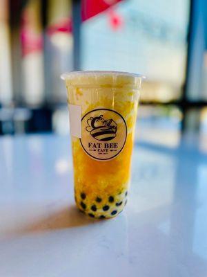 Silky Mango Boba Latte w/ Brown Sugar Boba