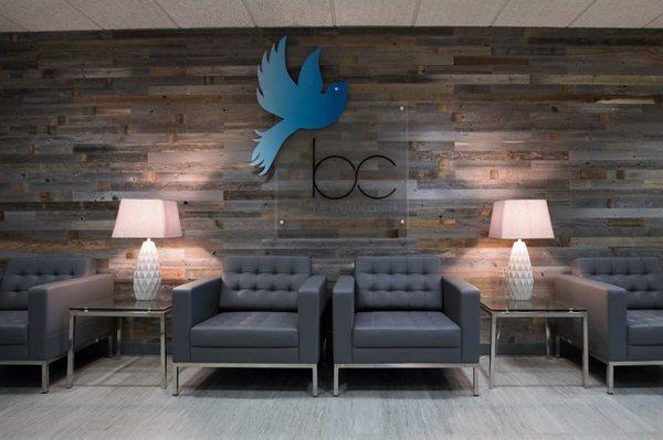 The Berman Center's display of the Blue Dove logo at the front entrance.