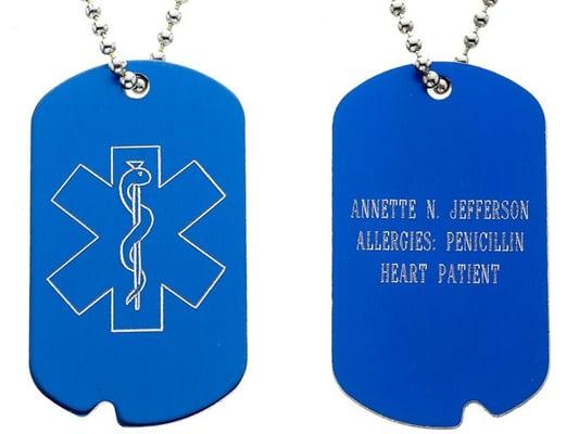 Custom Engraved Colored Aluminum Medical Alert Dog Tag