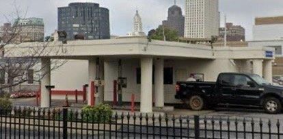 view of east side of bank building (facing west toward downtown skyline)