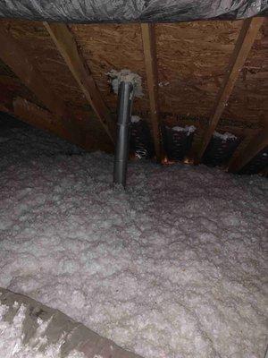 Pipe booting from the roof thru the attic that not properly sealed and leaking inside the attic and home