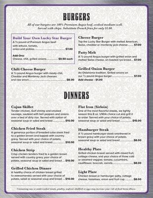 Gambler's Refuge Cafe Menu