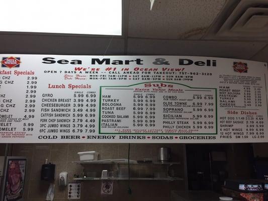 Menu of sandwich goodness.