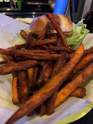 Burger with sweet potato fries