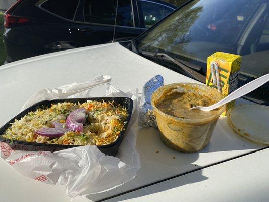 Outdoor picnic on the car in the parking lot